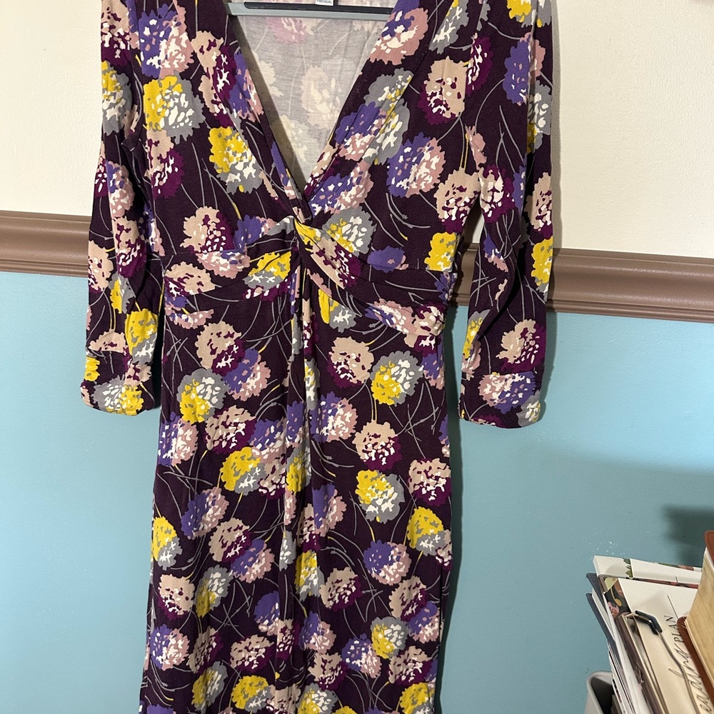 Boden Long Sleeve Floral V-neck Dress